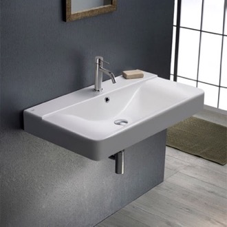 Bathroom Sink Rectangular White Ceramic Wall Mounted or Drop In Bathroom Sink CeraStyle 069400-U